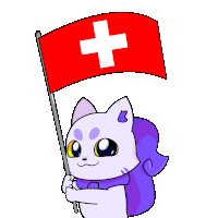a cartoon cat is holding a red flag with a white cross