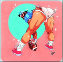 a cartoon drawing of a man holding a football with the letters z on the bottom right