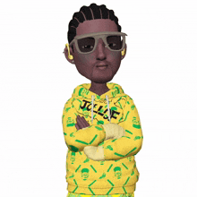 a cartoon character wearing a yellow sweatshirt that says julie on it