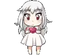 a cartoon girl is holding a pink heart in her hand and says `` for you '' .