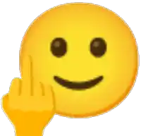 a yellow smiley face is giving the middle finger .