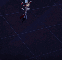 a cartoon character with a top hat is walking on a tile floor