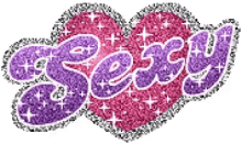 a pink and purple heart with the word sexy written inside of it