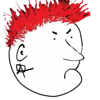 a drawing of a person with red hair and the letter c on the face