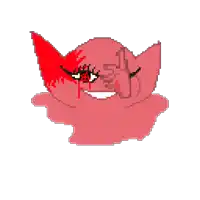 a pixel art drawing of a red monster with blood coming out of his eyes