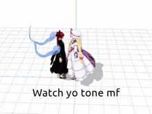 a 3d model of a girl with the words watch yo tone mf below her
