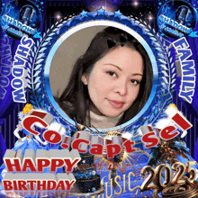 a birthday card with a picture of a woman and the words happy birthday music