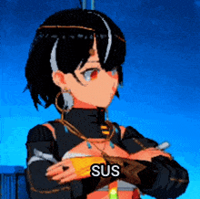 a video game character with the word sus on the bottom