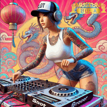 a woman with a hat that says slot on it