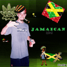 a picture of a man smoking a cigarette with the words jamaican and 4:20 in the background