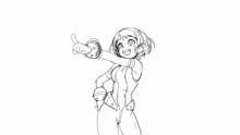 a black and white drawing of a girl pointing her finger