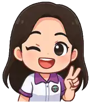 a cartoon girl in a purple shirt giving a peace sign