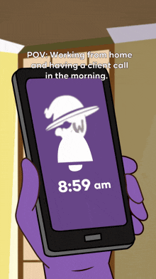 a person is holding a cell phone that says 8:59 am on the screen