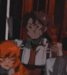a group of anime characters are sitting in a room and eating food .