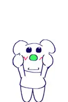a cartoon drawing of a bear with a green nose