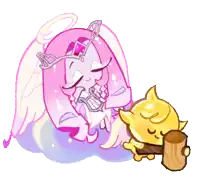 a cartoon drawing of an angel and a cookie holding a log