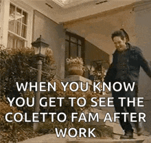 a man is walking down the stairs of a house .