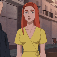 a cartoon of a woman in a yellow dress