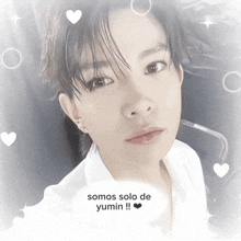 a picture of a person with the words somos solo de yumin on the bottom