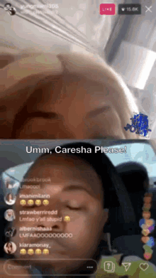 a screenshot of a video with the words umm caresha please