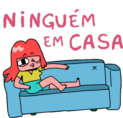 Girl On Couch Says There'S Nobody Home In Portuguese Sticker - Love You Hate You Ninguem Em Casa Stickers