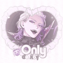 a picture of a man with purple hair and the words only de xay on the bottom