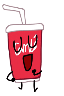 a drawing of a red cup with a straw and the word eme on it