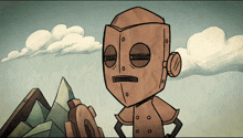 a drawing of a robot with a helmet on his head