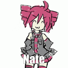 a drawing of a girl with pink hair and the word nate written on the bottom