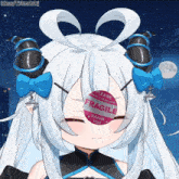 a girl with a fragile sign on her face
