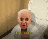 a man 's head is sticking out of a toilet and the words skibidi biden are displayed