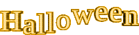 the word halloween is in gold letters on a white background