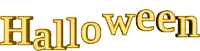 the word halloween is in gold letters on a white background