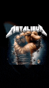 a metallica poster with a fist holding barbed wire