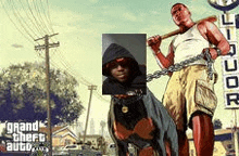a man in a hood is chained to a dog in a grand theft auto video game .