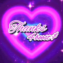 a purple heart with the words thanks heart written inside of it