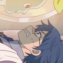 a cartoon drawing of a person laying on a bed with a yellow balloon in the background