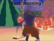 a cartoon of a person with the words boob morning written on it