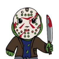 a cartoon of jason voorhees holding a knife