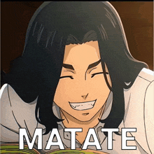 a picture of a man with long hair and the word matate on it