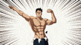 a shirtless man is flexing his muscles in a comic book style