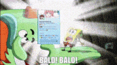 a cartoon of spongebob holding a piece of paper that says bald