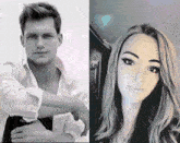 a man and a woman are shown in black and white