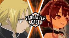 a poster for a fan battle cast shows a man and a woman