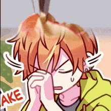 a cartoon drawing of a person with a sticker that says ake on it