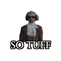 a picture of a shirtless man with the words so tuff written above him
