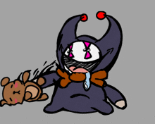 a drawing of a clown holding a teddy bear
