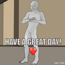 a cartoon of a man with a heart in his leg and the words have a great day