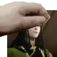 a hand is covering a woman 's face in a pixelated image .