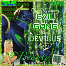 a computer screen says good morning evil gang have a devilish day